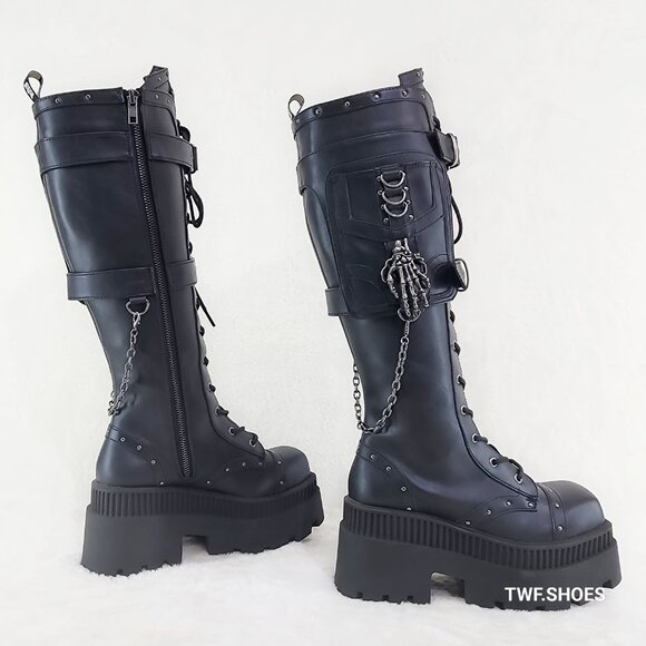 Demonia Black Combat Boots with Chains - Picture 11 of 12